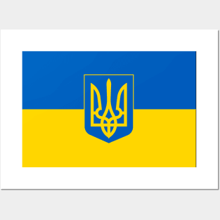 Flag of Ukraine with Coat of Arms (black background) Posters and Art